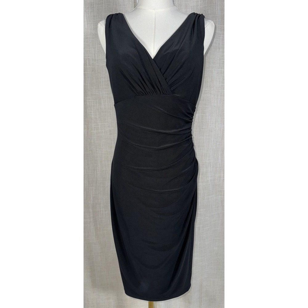 NEW‎ Ralph Lauren Women's 6 Rouched Midi Sheath Dress Classic Black MSRP $124